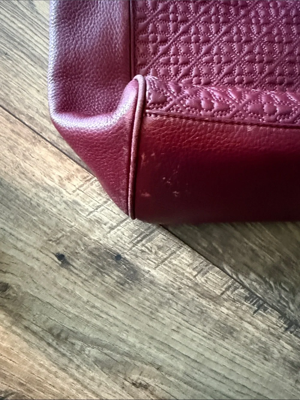 Tory Burch Quilted Leather Tote in Burgundy with Gold Chain Straps